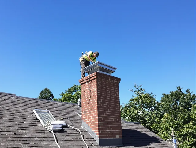 Hilton Head Island Chimney Sweep technician measuring a chimney cap in Hilton Head Island, SC